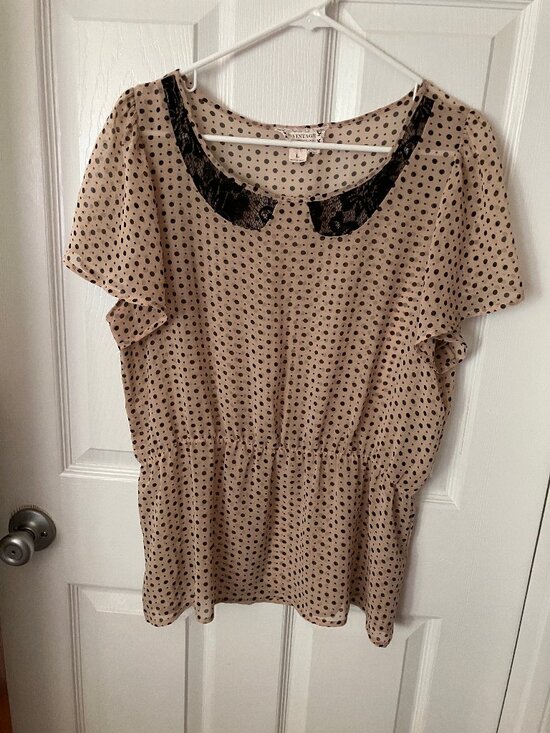B Vintage Sweaters - B VINTAGE for Anthropologie Women Blouse/Top Sheer Creme w/Black polka dot Sz L